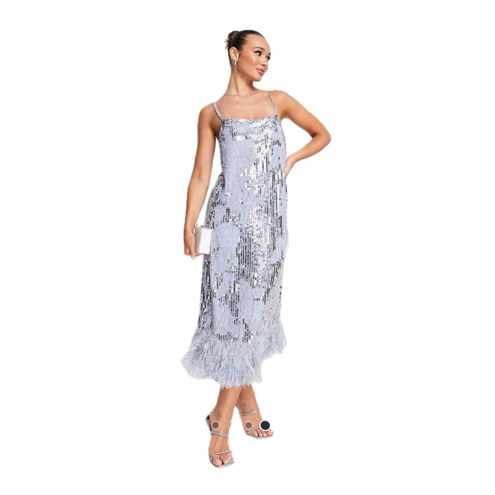 Sequin midi beads ruffles silver violet size 10